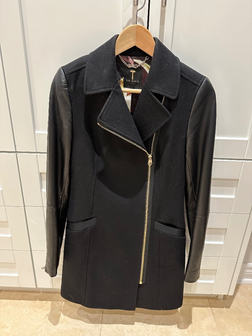 Ted Baker Coat with Leather Sleeves (size 0, XS)